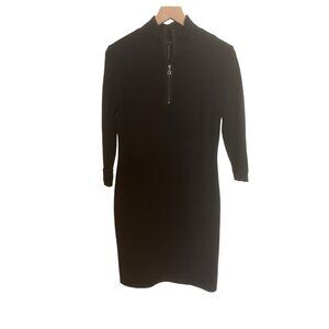 Sarah Pacini Black Sheath Dress 3/4 Sleeves Quarter Zip Stretch Sz 2